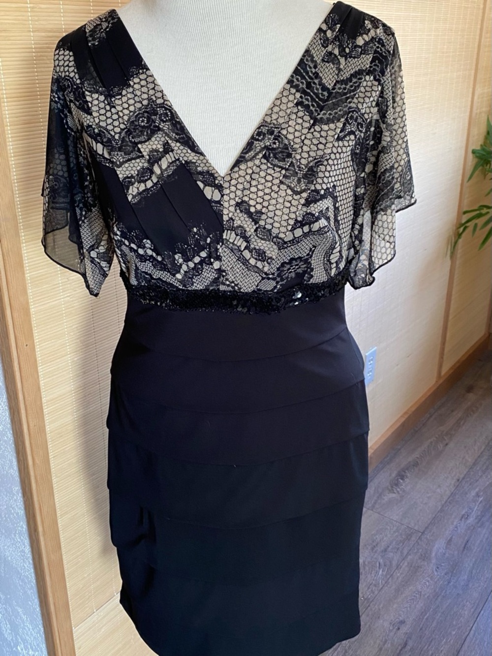 Enfocus Studio Black V-Neck Midi Dress with Sequins